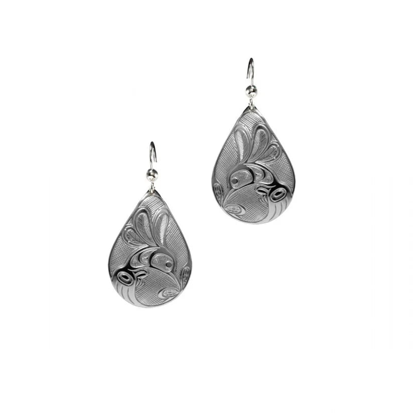 Silver Pewter Earrings Hummingbird Teardrop - Bill Helin