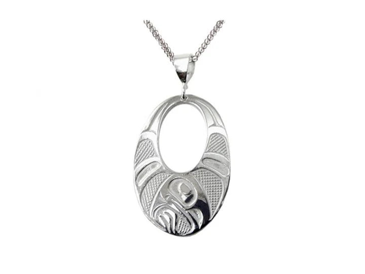Silver Pewter Necklace - Raven Wing Oval